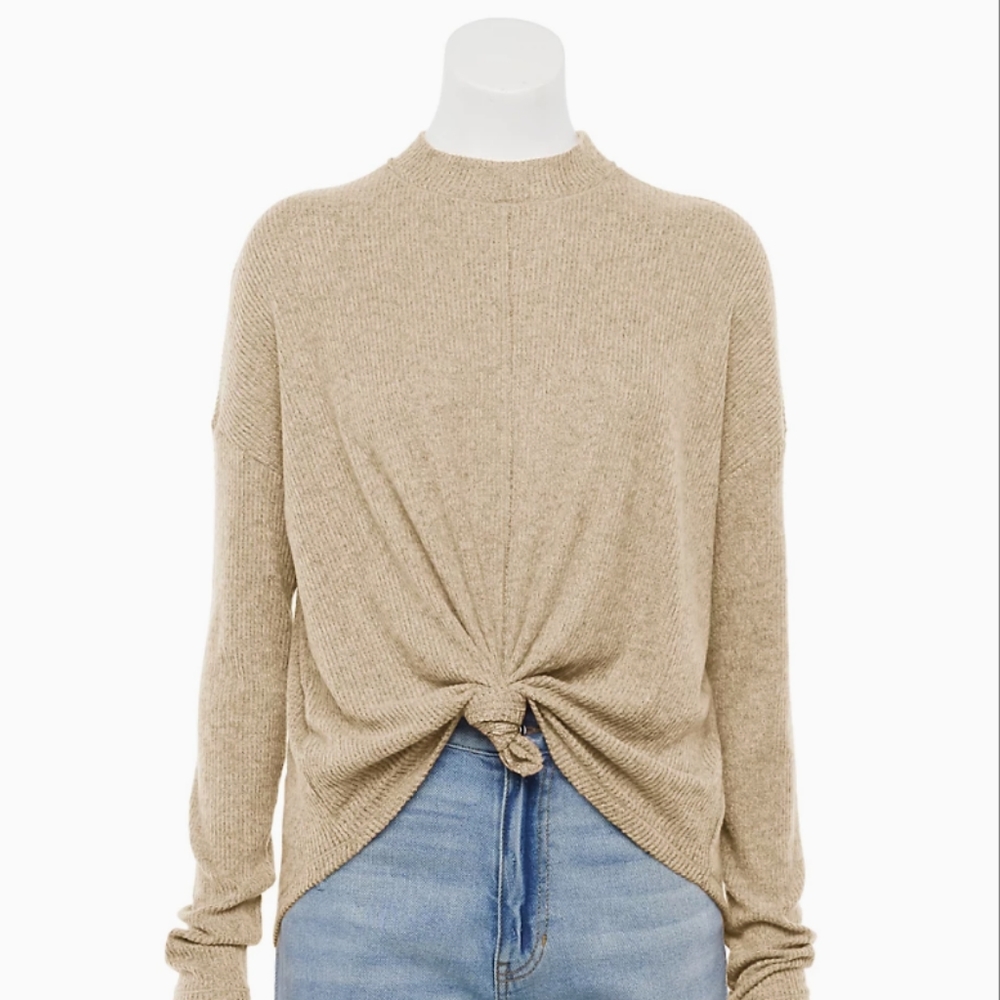 Juniors' SO long sleeve mockneck knot front top - Picture 1 of 4